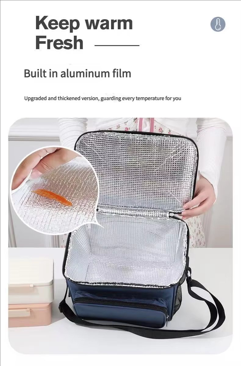 Oxford Waterproof Reusable Large Double Compartment Lunch Bag Wide-Open Cooler Tote for Working Picnic Hiking - product detail