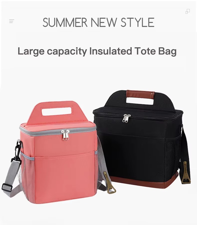 pink and black large capacity insulated tote bags