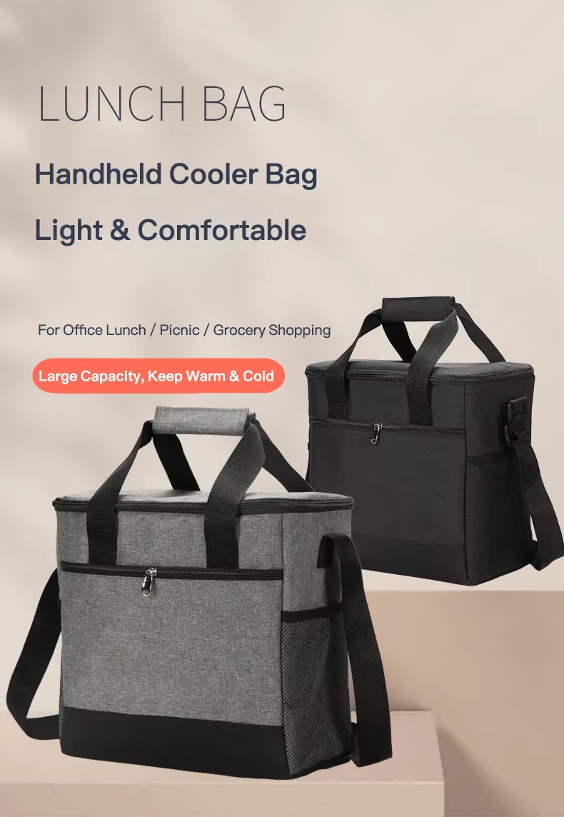 gray and black handheld lunch cooler bags