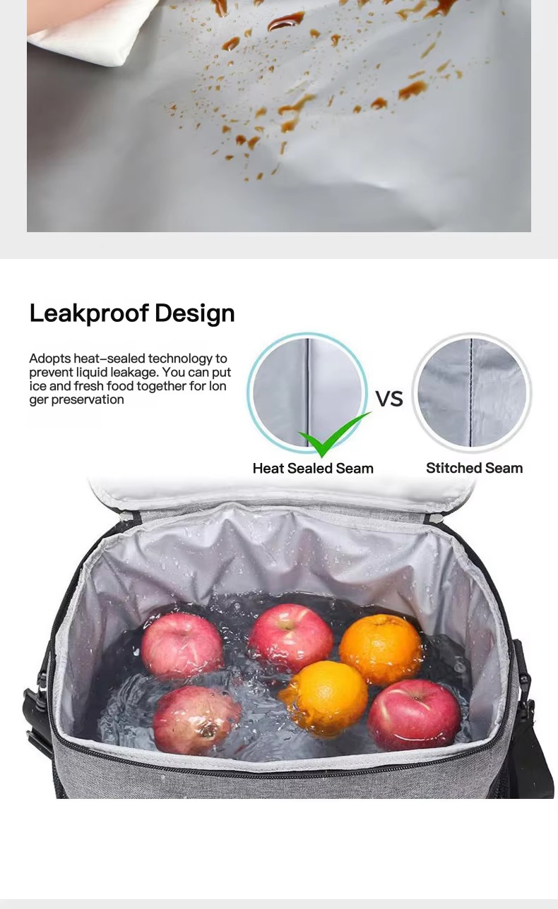 leakproof heat-sealed seam with fruit in water