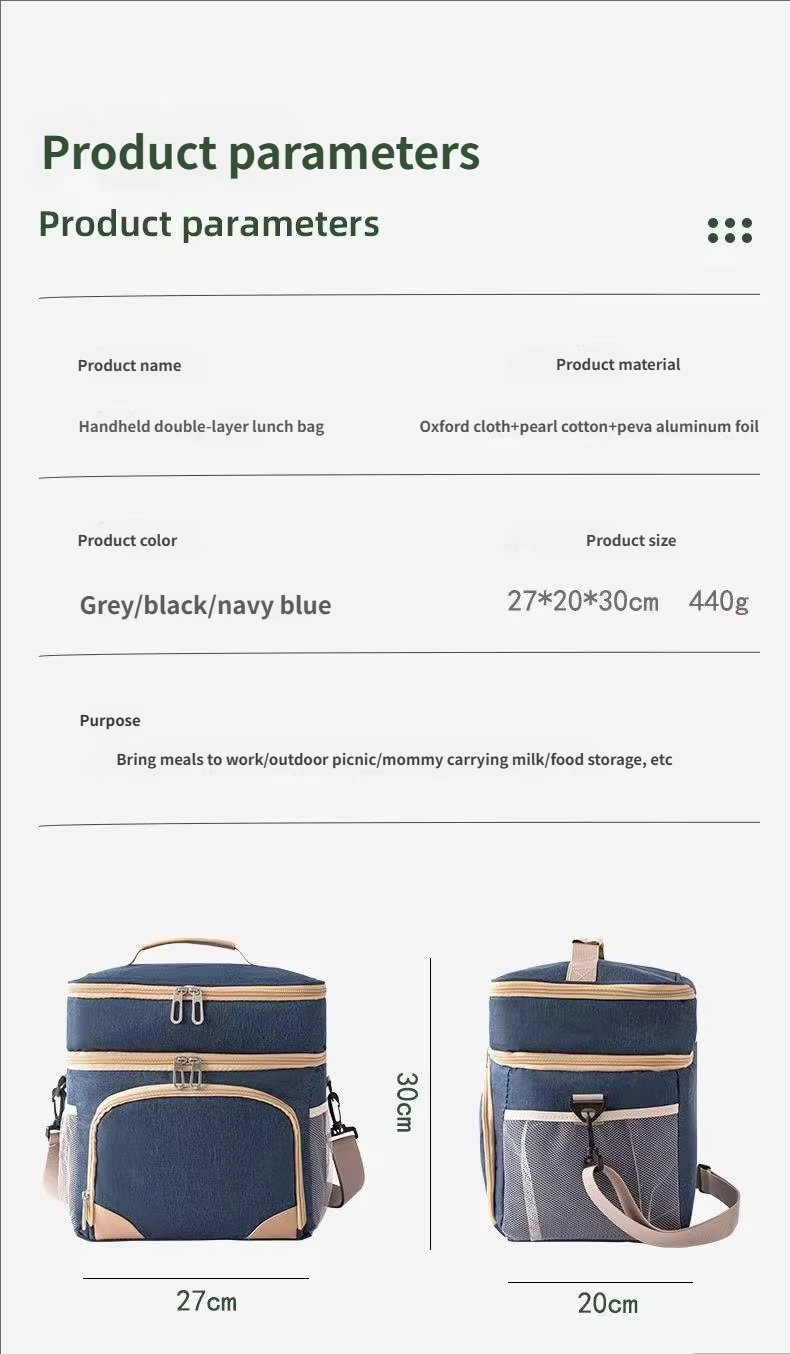 Large Capacity Lunch Cooler Bag Men Double-layer Leakproof PEVA Insulated Soft Box for Picnic - product detail