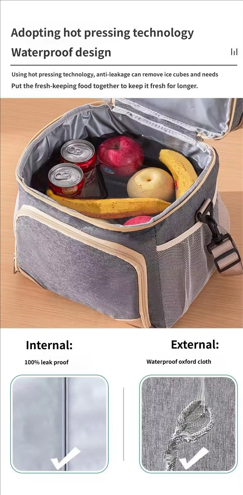 Large Capacity Lunch Cooler Bag Men Double-layer Leakproof PEVA Insulated Soft Box for Picnic - product detail
