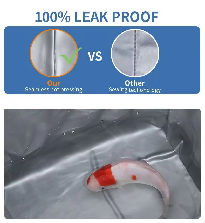 seamless hot-pressed liner versus sewn seams with fish in water