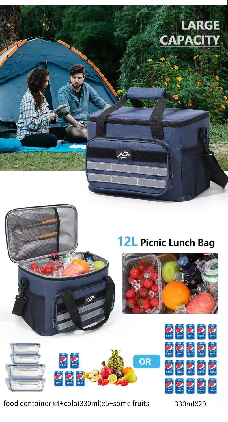 camping scene and 12L picnic lunch bag capacity