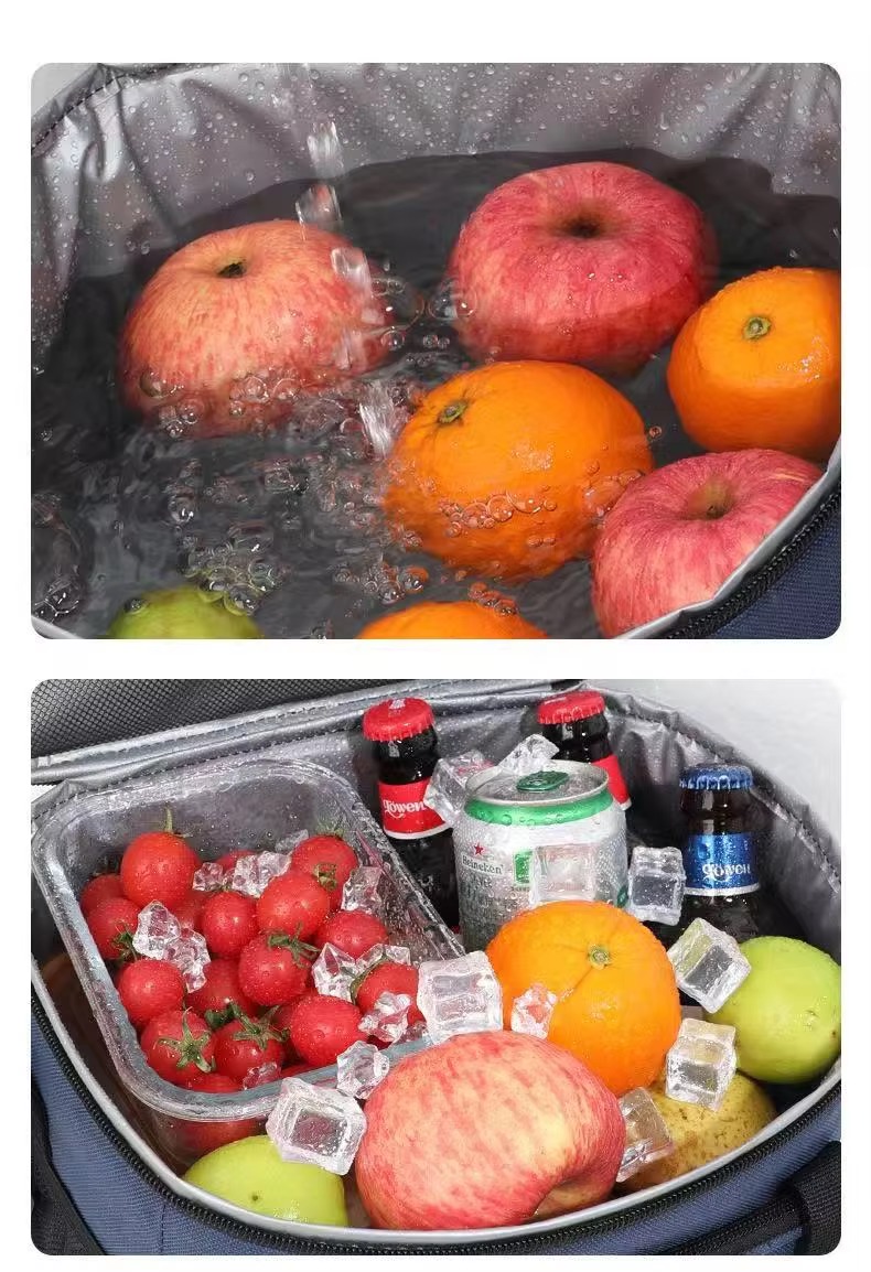 fruit in water and food with ice inside liner