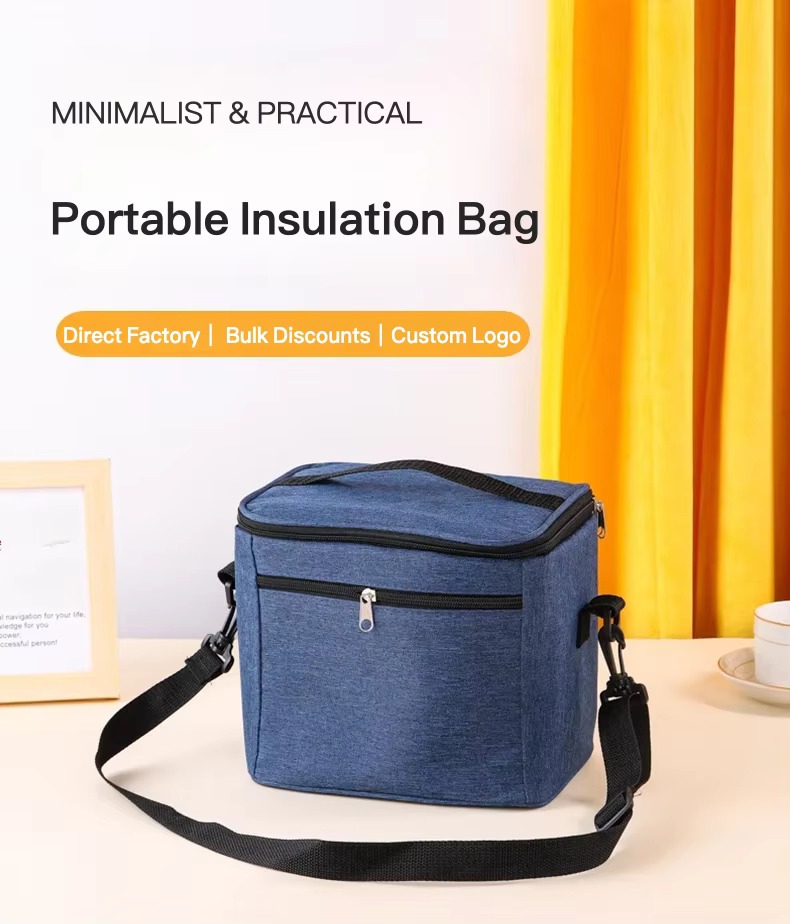 blue portable insulation cooler bag with shoulder strap