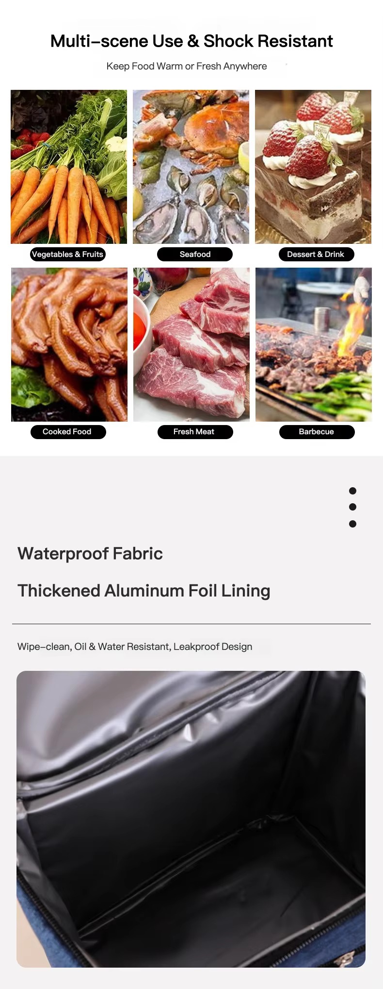 food types it can carry and aluminum foil lining