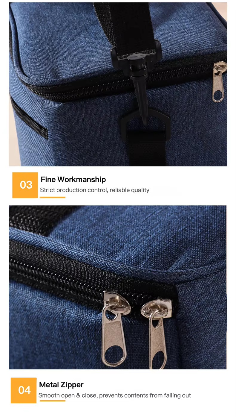 snap hook strap and metal zipper close-ups