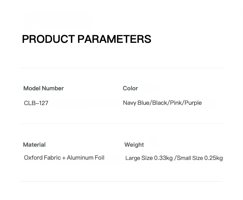 product parameters with colors and weights