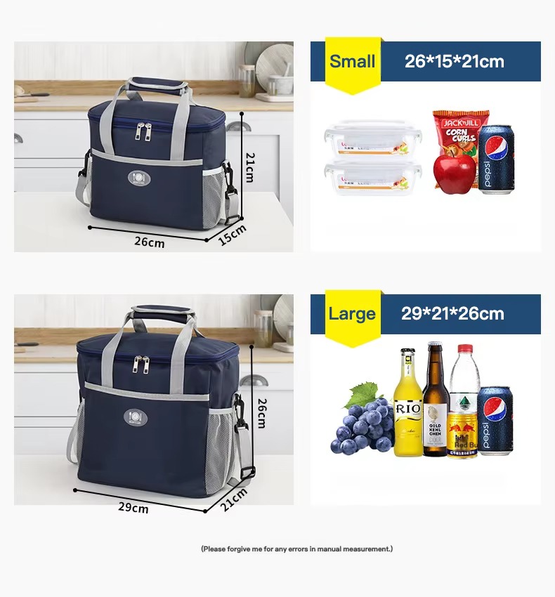 small and large size dimensions with food and drinks