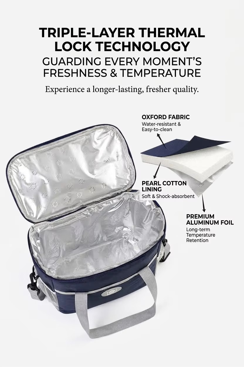 triple-layer thermal structure with Oxford, pearl cotton and foil