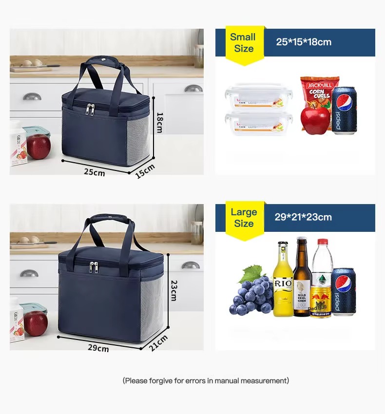 small and large size dimensions with food and drinks