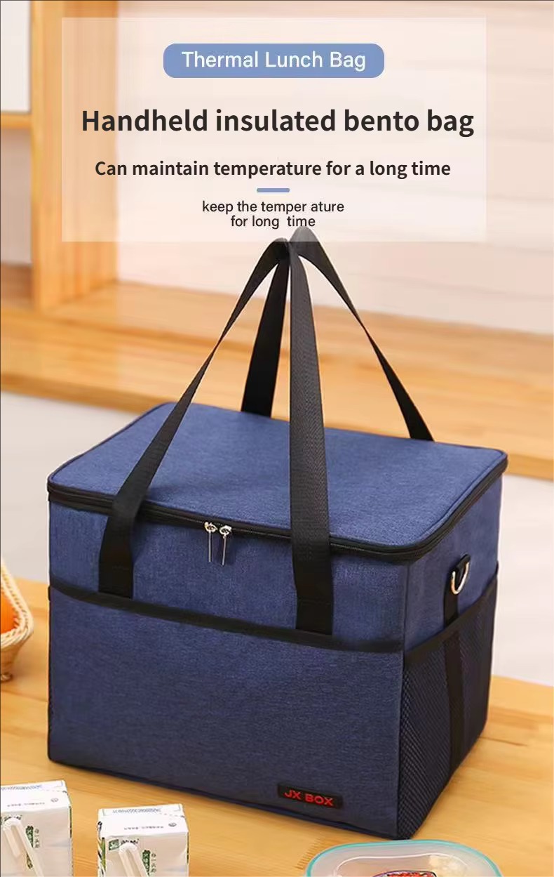 navy handheld insulated bento bag