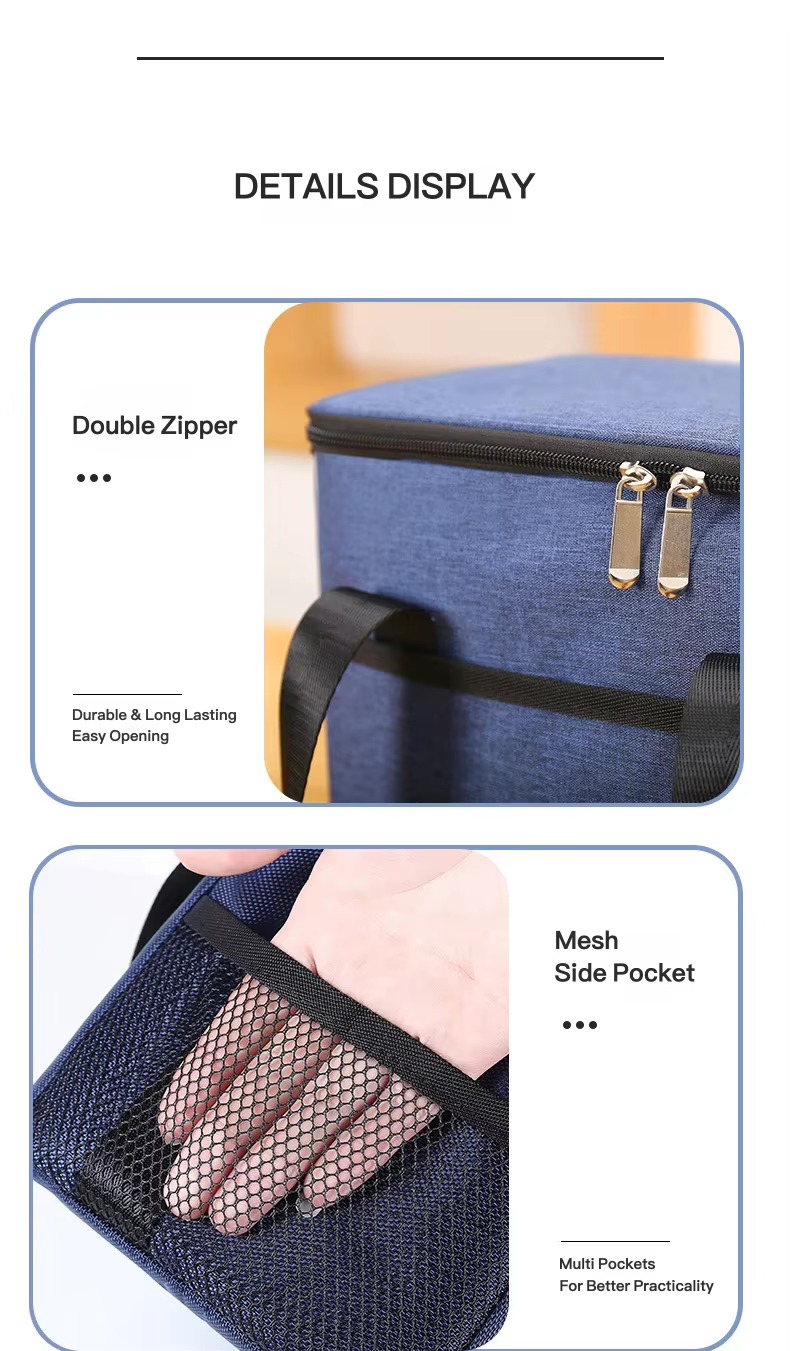 double zipper and mesh side pocket details