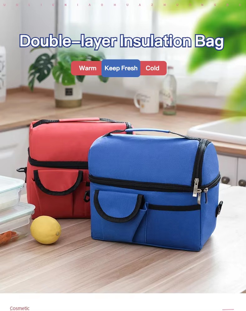 red and blue double-layer bags side by side on kitchen counter