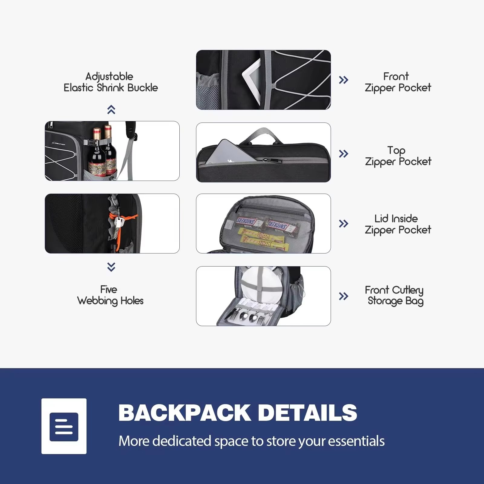 Multifunctional Leakproof Picnic Insulated Backpack Lunch Beer Wine Cooler Bag for Travel Camping Hiking - product detail