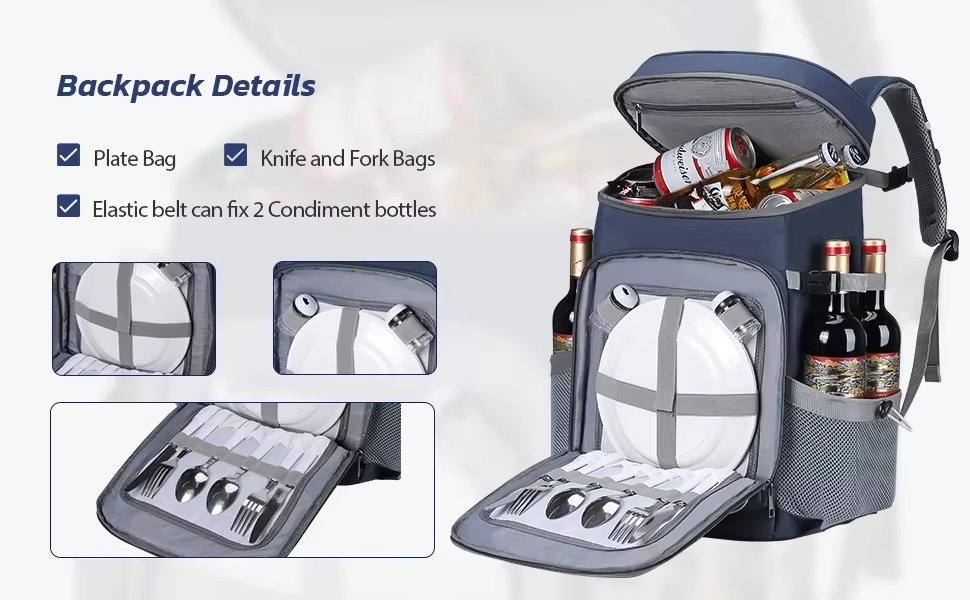 Multifunctional Leakproof Picnic Insulated Backpack Lunch Beer Wine Cooler Bag for Travel Camping Hiking - product detail