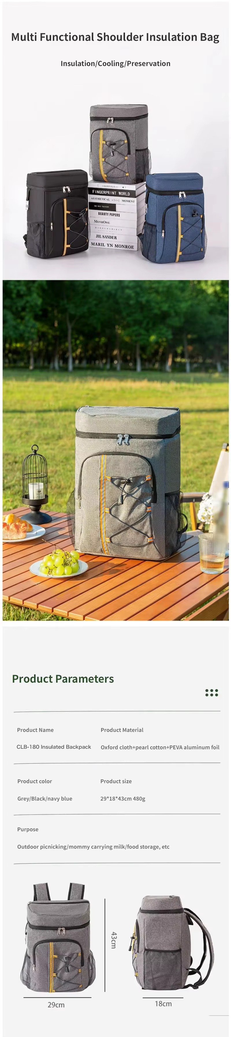 Large Capacity Waterproof Insulated Cooler Backpack Picnics Hiking Camping Portable Storage Bag Aluminum Foil Thermal Ice Bag product detail