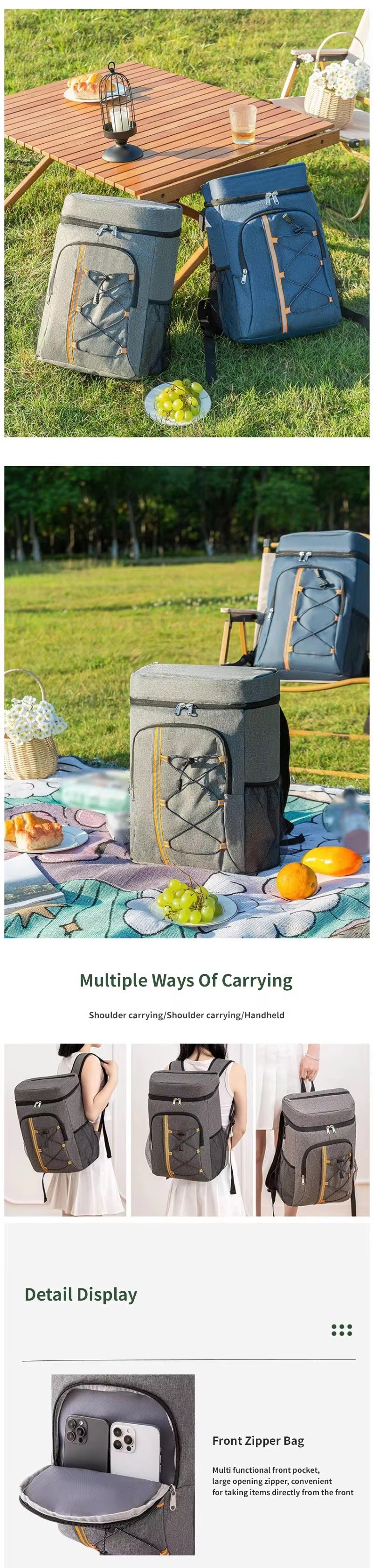 Large Capacity Waterproof Insulated Cooler Backpack Picnics Hiking Camping Portable Storage Bag Aluminum Foil Thermal Ice Bag product detail