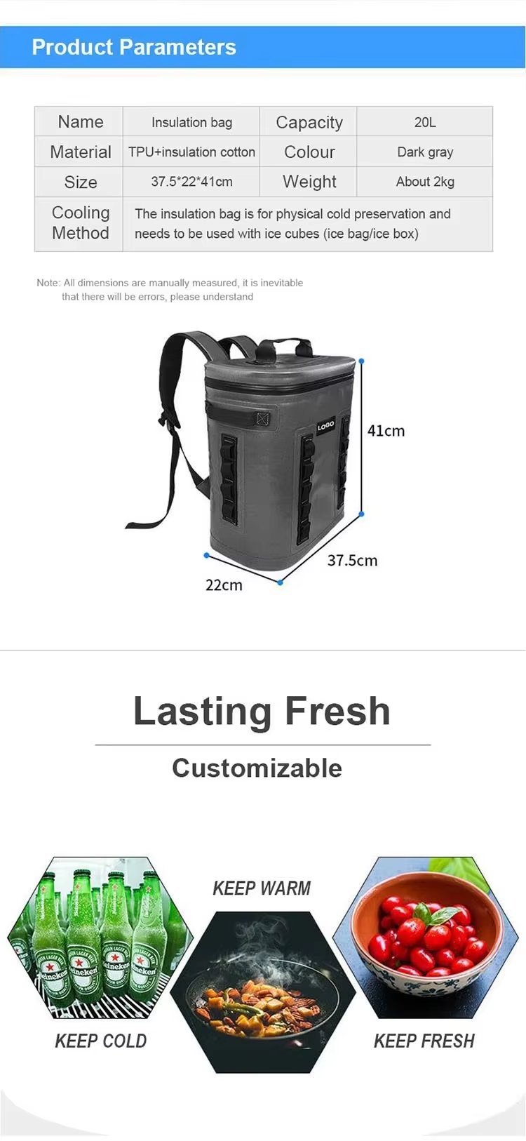 Custom Large Lunch Cooler Bag for Work Double Deck Leakproof Insulated Soft for Oxford Cloth Bags - product detail