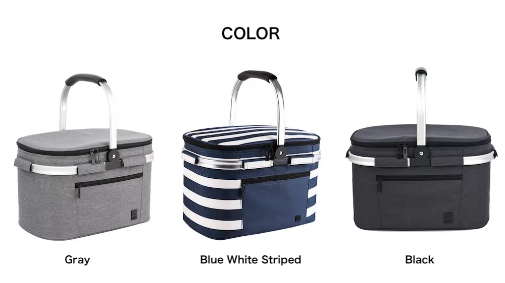 three color options gray, blue white striped, and black side by side