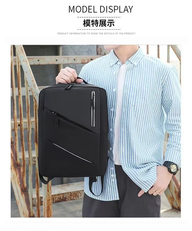 Water-Resistant USB Vintage Modern Business Nylon Laptop Backpack product detail