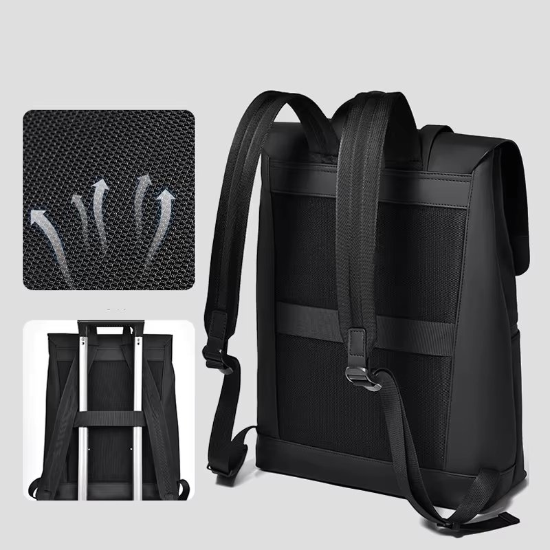 Anti-Theft Water-Resistant USB Vintage Business PU Leather Laptop Backpack product detail