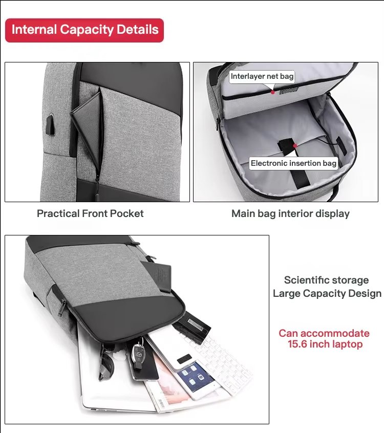Large Capacity USB Modern Business Travel Nylon Laptop Backpack product detail