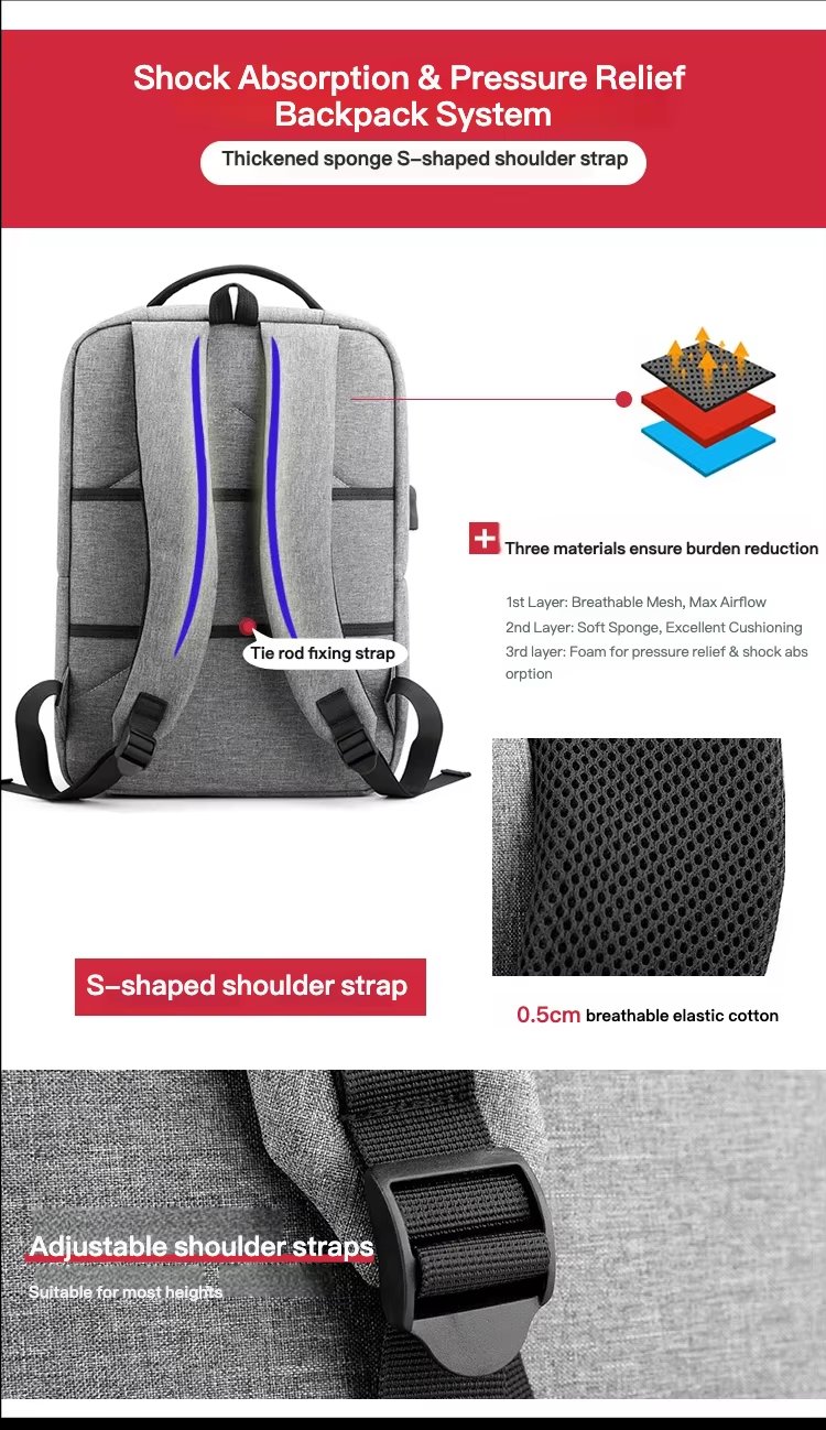 Large Capacity USB Modern Business Travel Nylon Laptop Backpack product detail