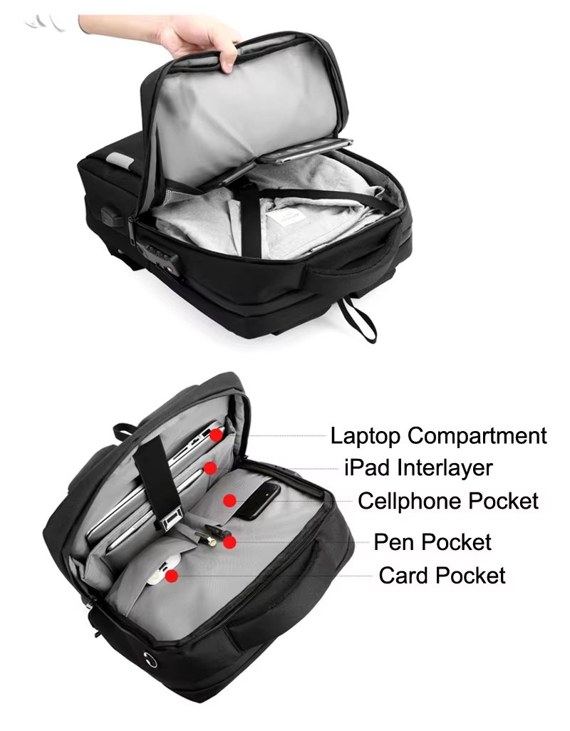 Anti-Theft Water-Resistant Large Capacity USB Business Polyester Laptop Backpack product detail