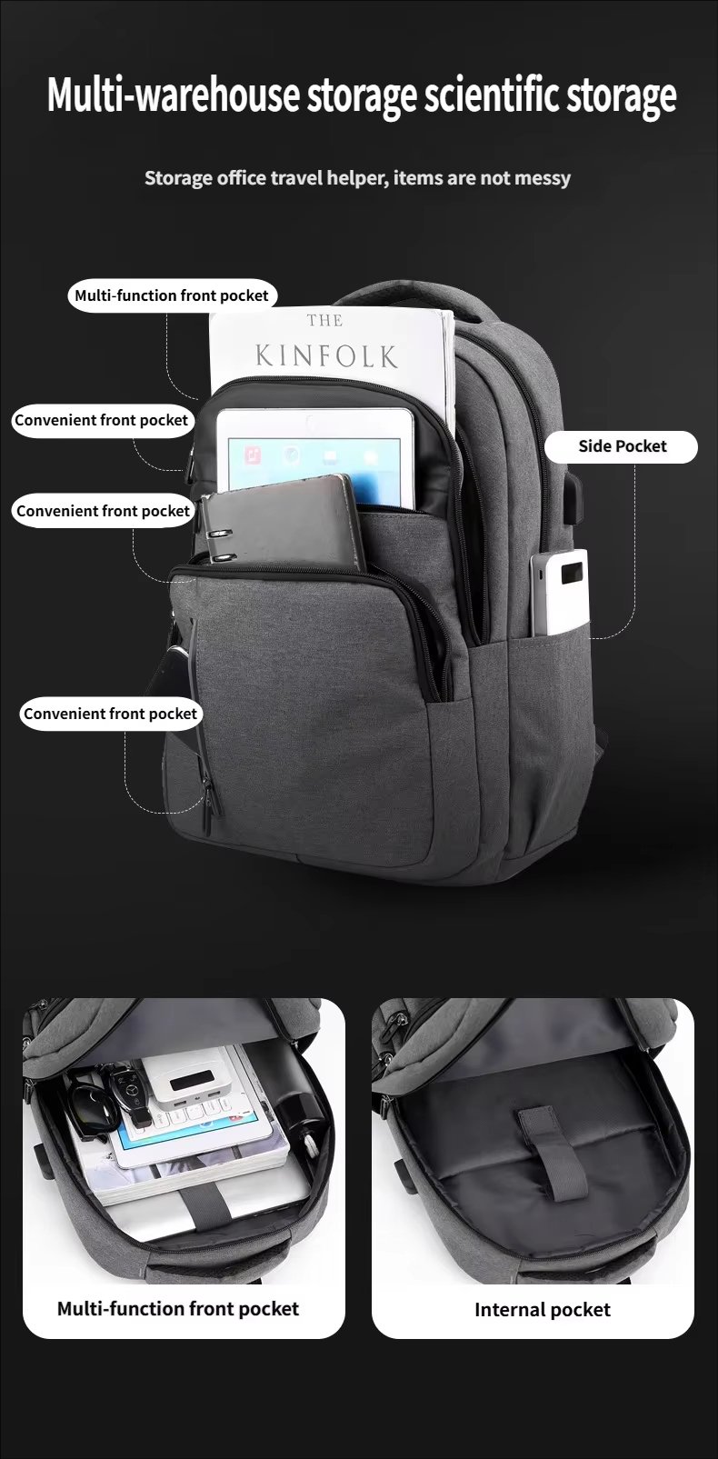 Anti-Theft Water-Resistant Lightweight USB Outdoor Nylon Laptop Backpack product detail