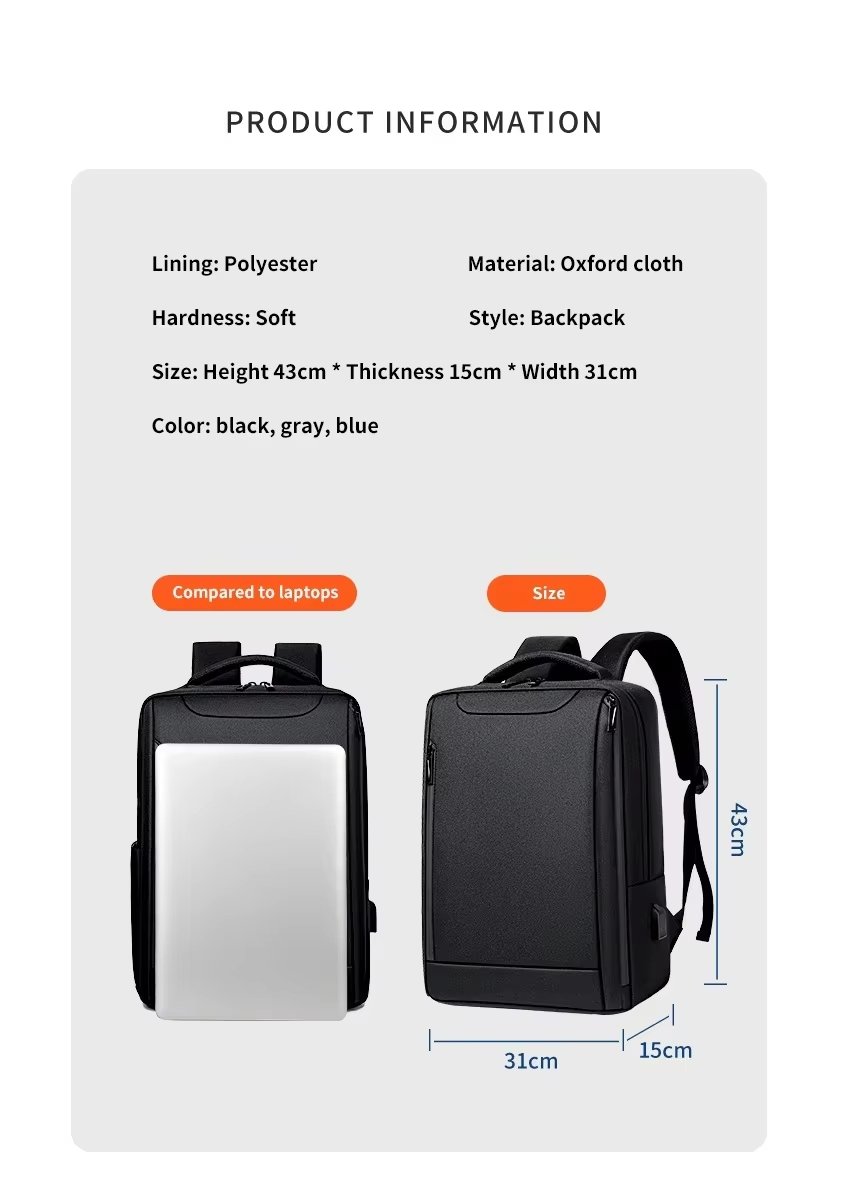 Water-Resistant USB Vintage Business Travel Oxford Laptop Backpack product detail