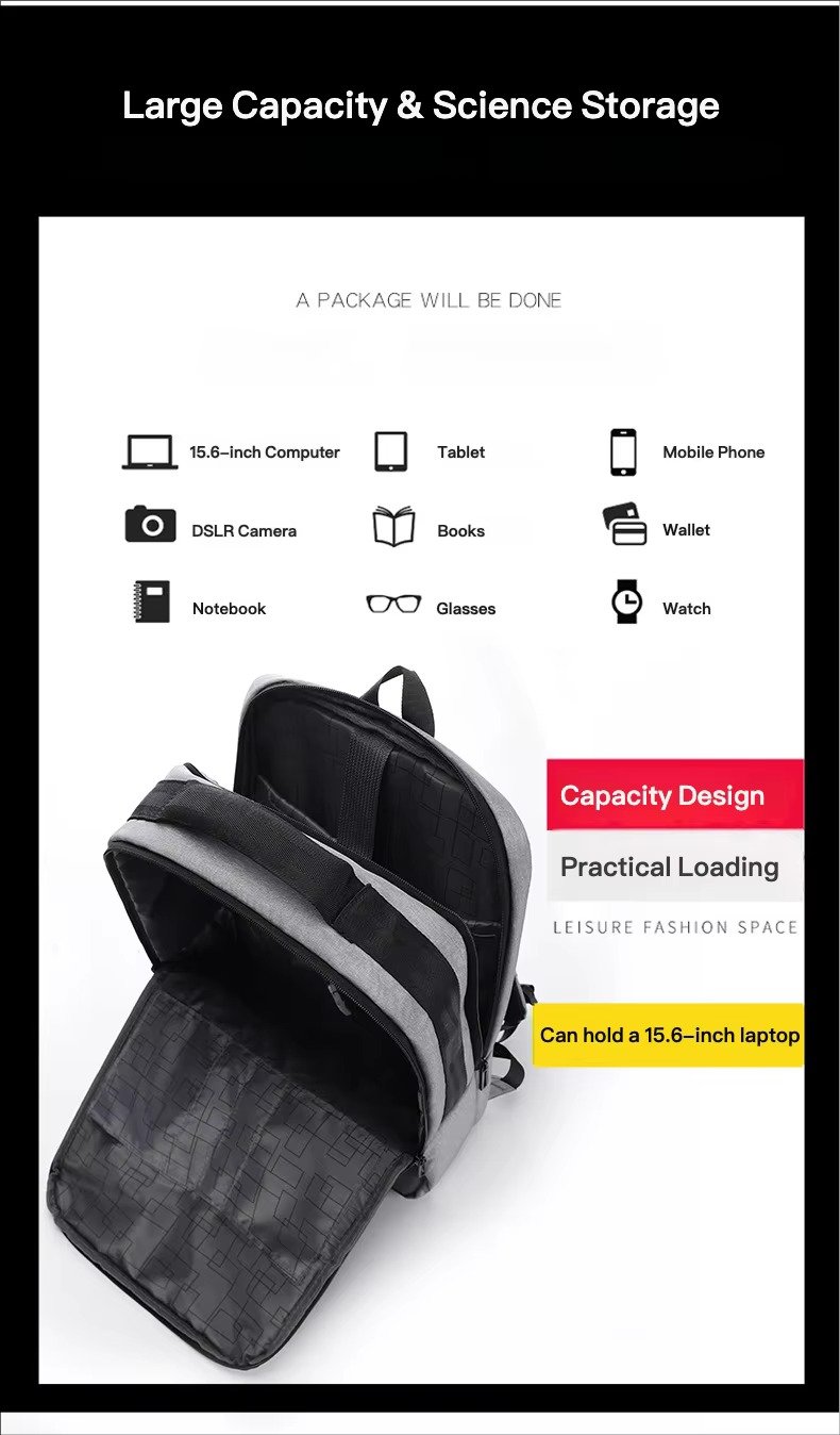 Custom Lightweight Waterproof Oxford Business Laptop Backpack with USB Large Capacity Portable College Student School Travel Bag detail image