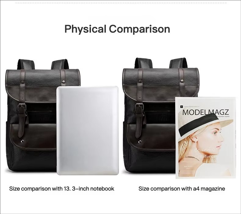 Water-Resistant Vintage Business School PU Leather Roll Top Backpack product detail
