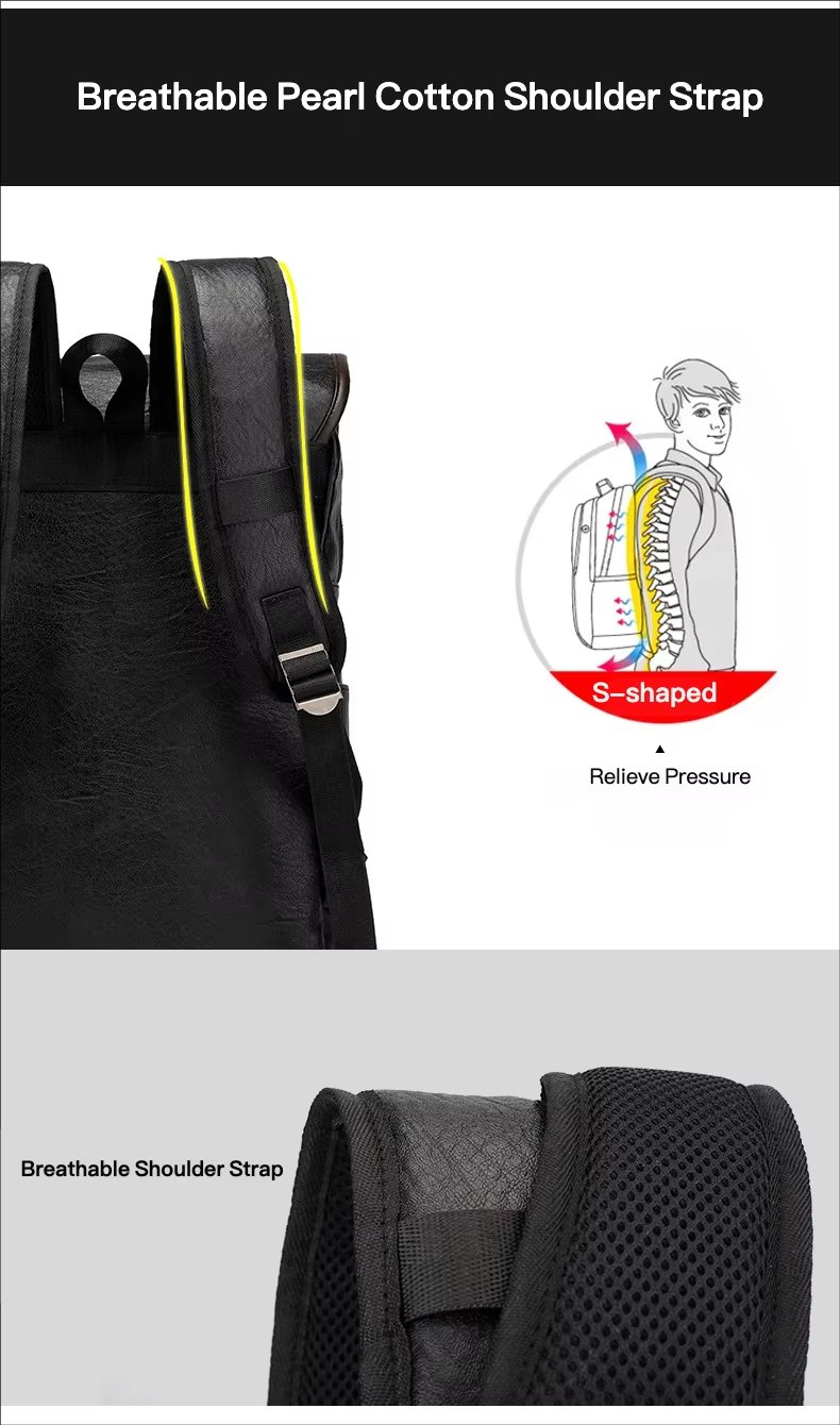 Water-Resistant Vintage Business School PU Leather Roll Top Backpack product detail