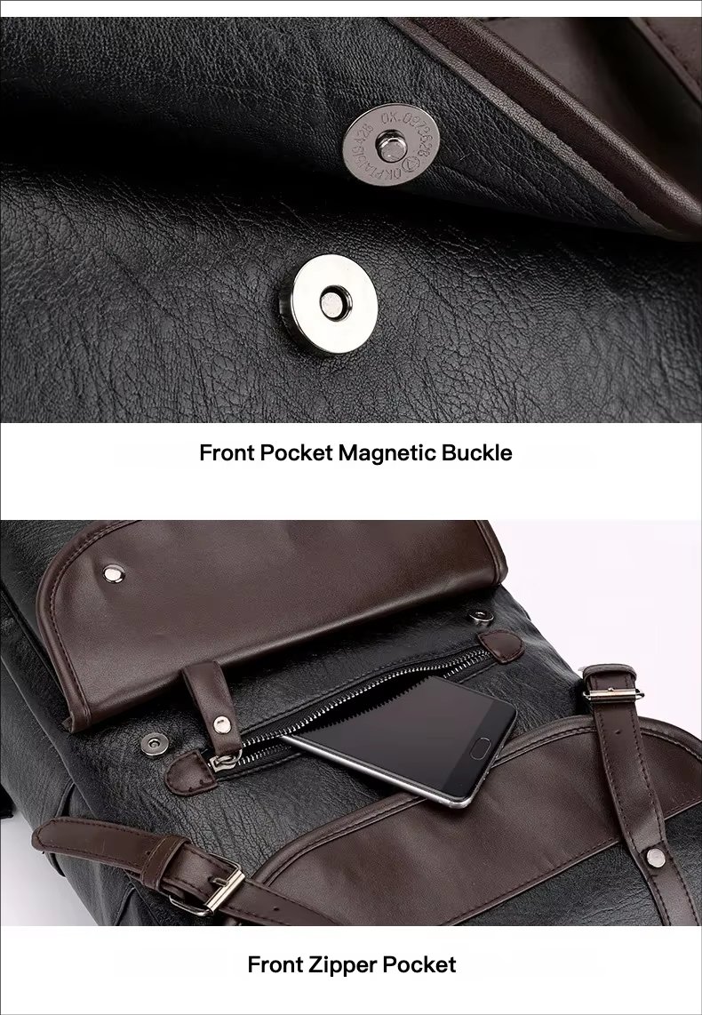 Water-Resistant Vintage Business School PU Leather Roll Top Backpack product detail