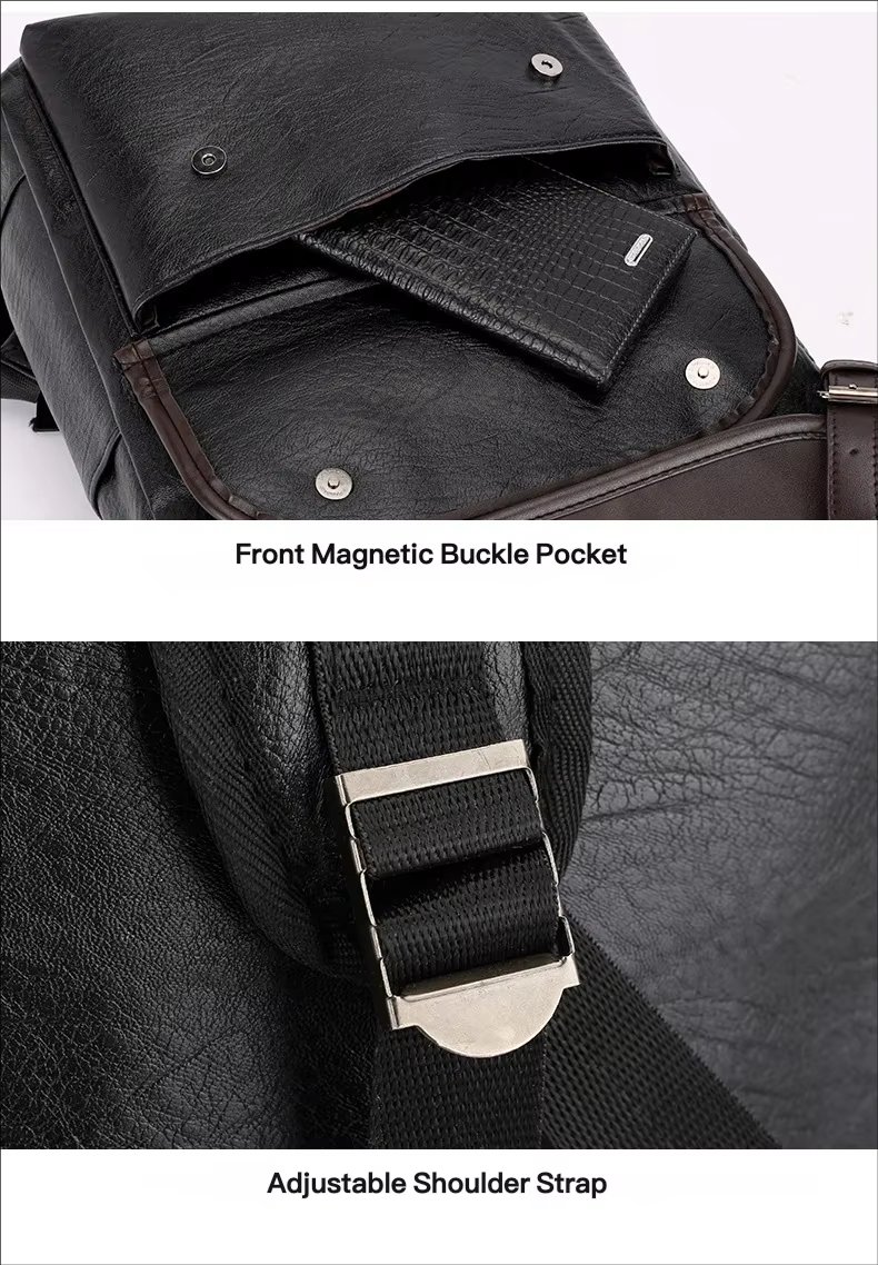 Water-Resistant Vintage Business School PU Leather Roll Top Backpack product detail