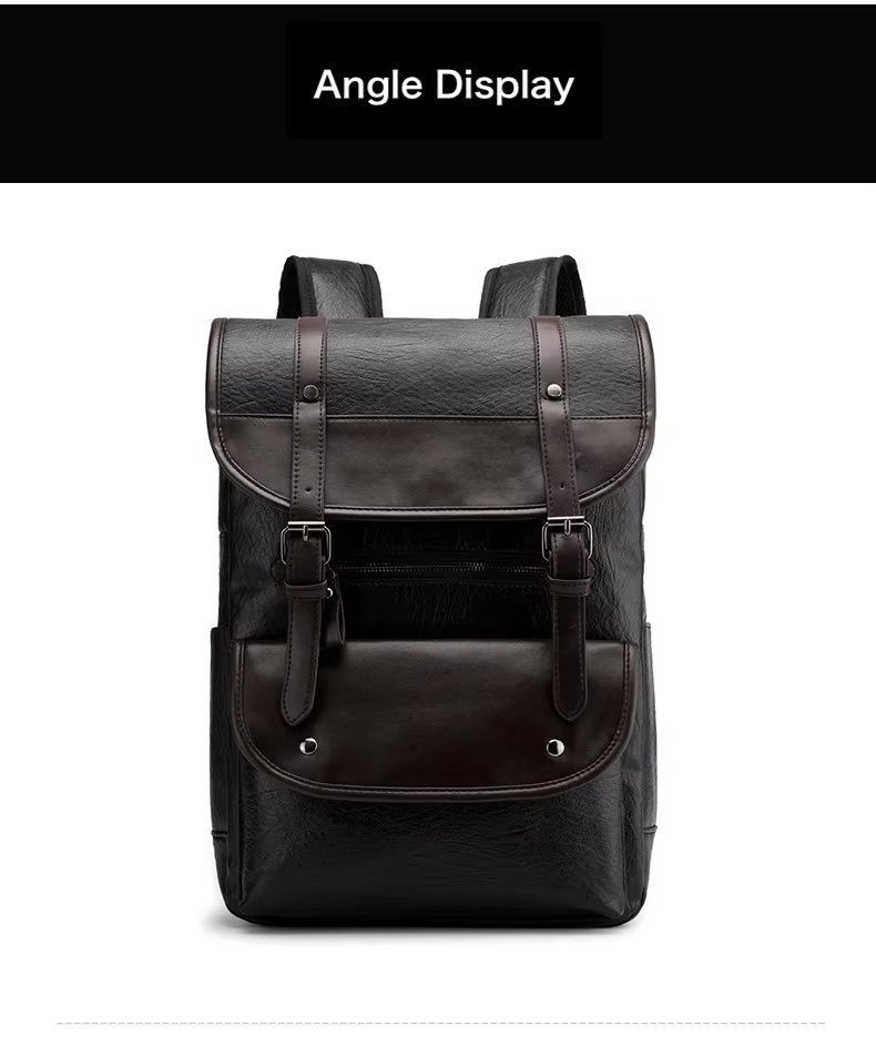 Water-Resistant Vintage Business School PU Leather Roll Top Backpack product detail