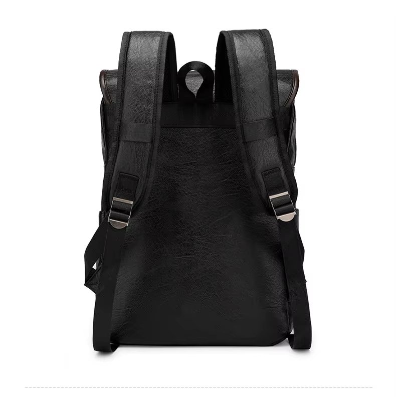 Water-Resistant Vintage Business School PU Leather Roll Top Backpack product detail