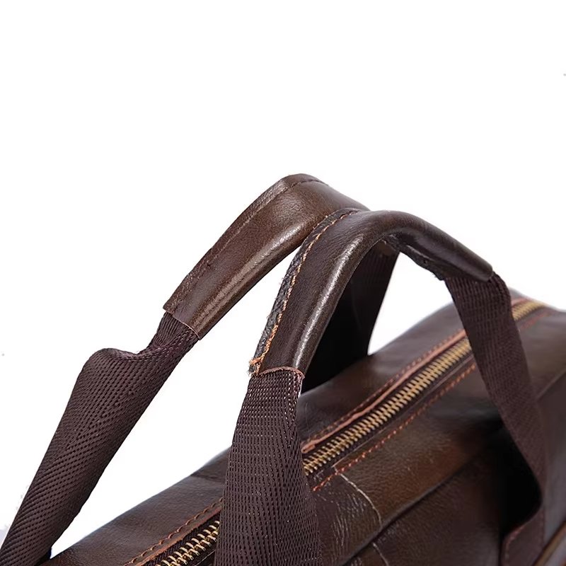 Unisex 14 Inch Genuine Leather Laptop Briefcase Soft Crossbody Shoulder Bag Business Leisure Horizontal Handbag - product detail