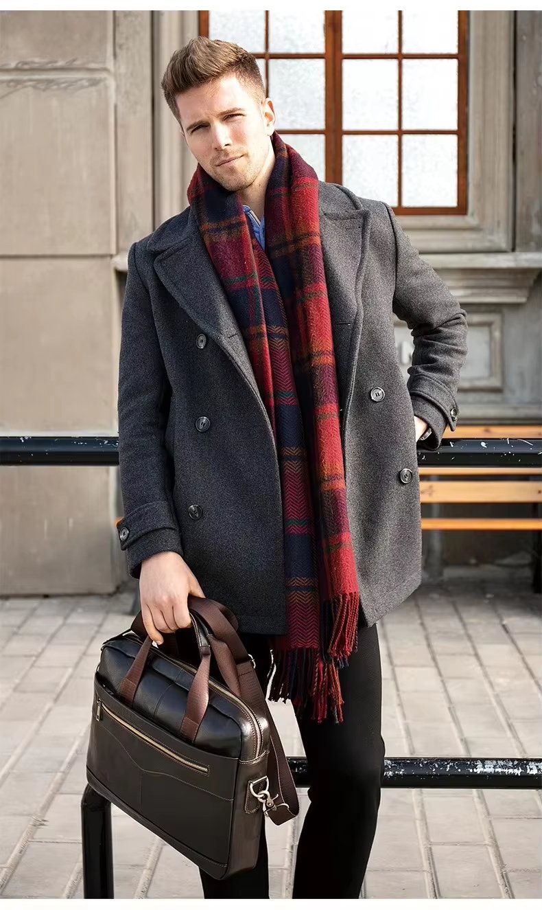 Unisex 14 Inch Genuine Leather Laptop Briefcase Soft Crossbody Shoulder Bag Business Leisure Horizontal Handbag - product detail