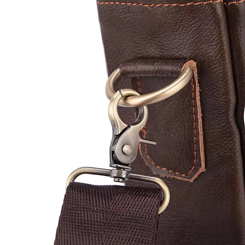 Unisex 14 Inch Genuine Leather Laptop Briefcase Soft Crossbody Shoulder Bag Business Leisure Horizontal Handbag - product detail
