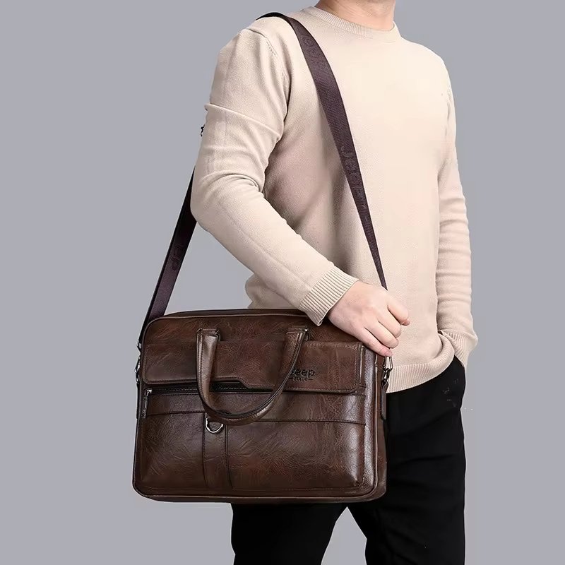 Custom PU Genuine Leather Laptop Briefcase Waterproof Messenger Crossbody Shoulder Dayback Travel Business Outdoor - product detail