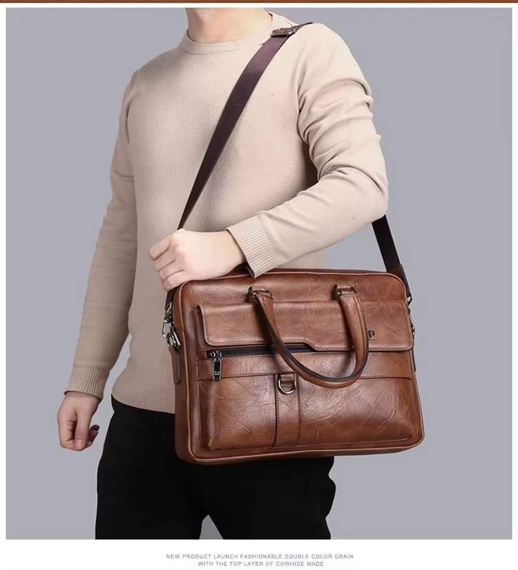 Custom PU Genuine Leather Laptop Briefcase Waterproof Messenger Crossbody Shoulder Dayback Travel Business Outdoor - product detail