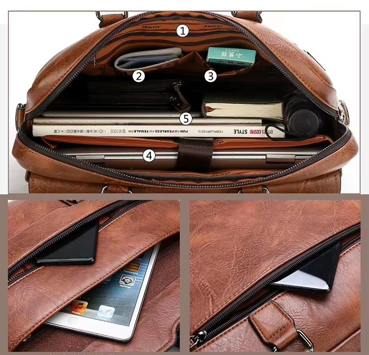 Custom PU Genuine Leather Laptop Briefcase Waterproof Messenger Crossbody Shoulder Dayback Travel Business Outdoor - product detail