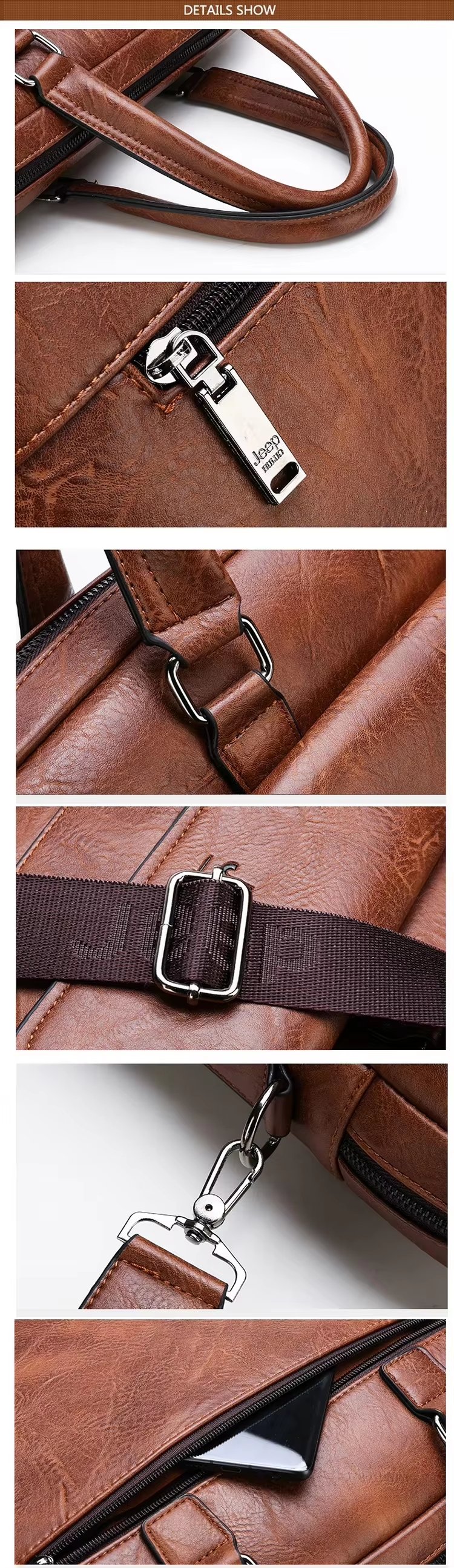 Custom PU Genuine Leather Laptop Briefcase Waterproof Messenger Crossbody Shoulder Dayback Travel Business Outdoor - product detail