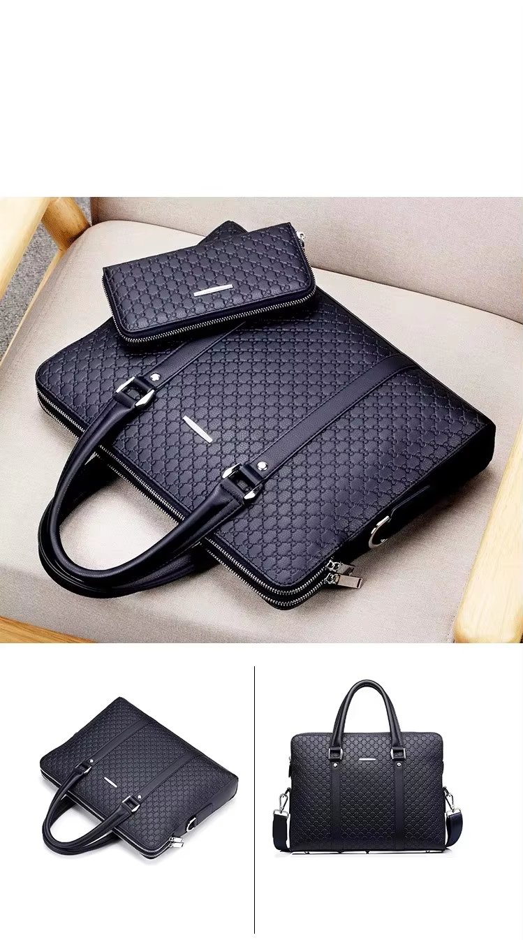 New Designer Unisex PU Leather Laptop Tote Shoulder Briefcase Bag Waterproof Business With Plaid For Men - product detail