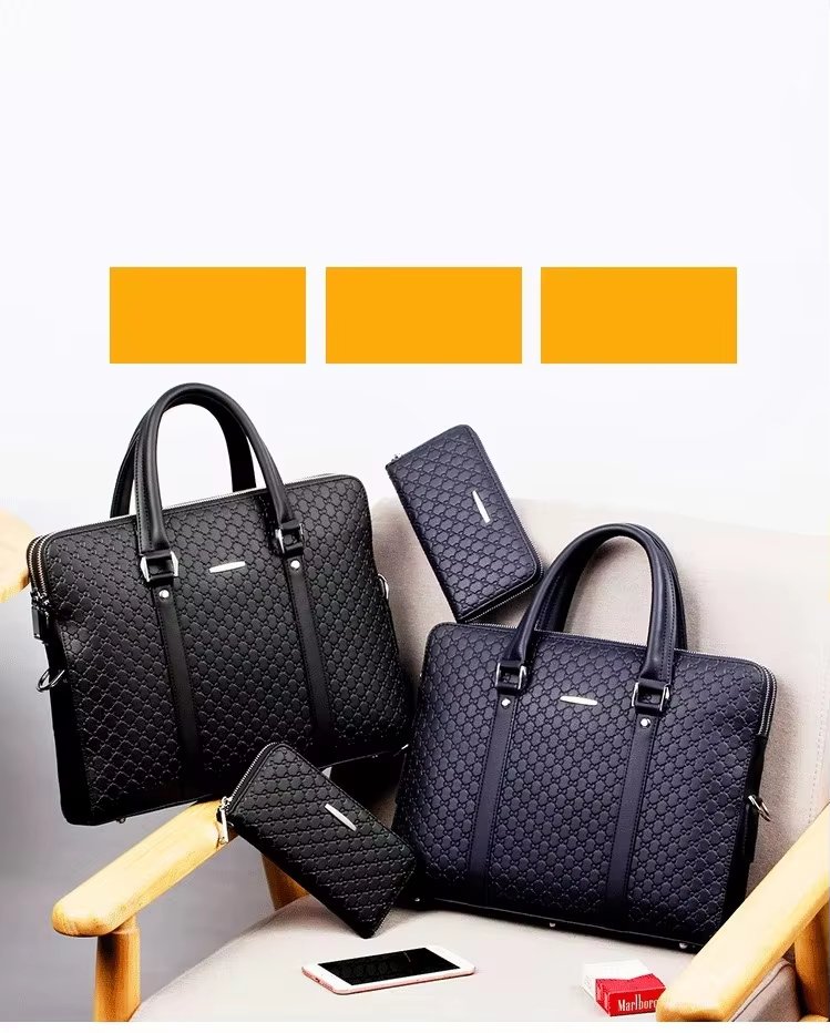 New Designer Unisex PU Leather Laptop Tote Shoulder Briefcase Bag Waterproof Business With Plaid For Men - product detail