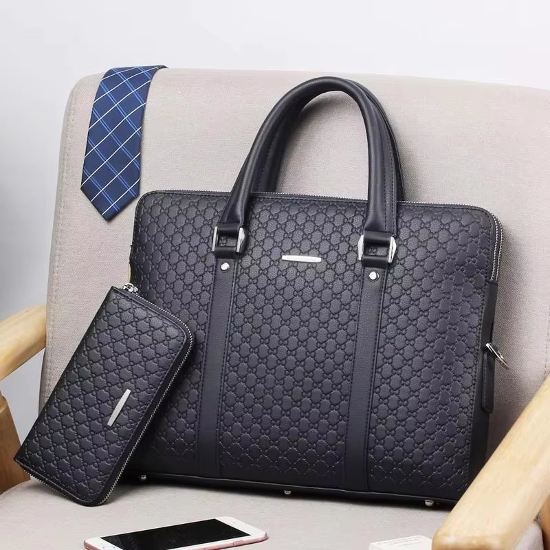New Designer Unisex PU Leather Laptop Tote Shoulder Briefcase Bag Waterproof Business With Plaid For Men - product detail