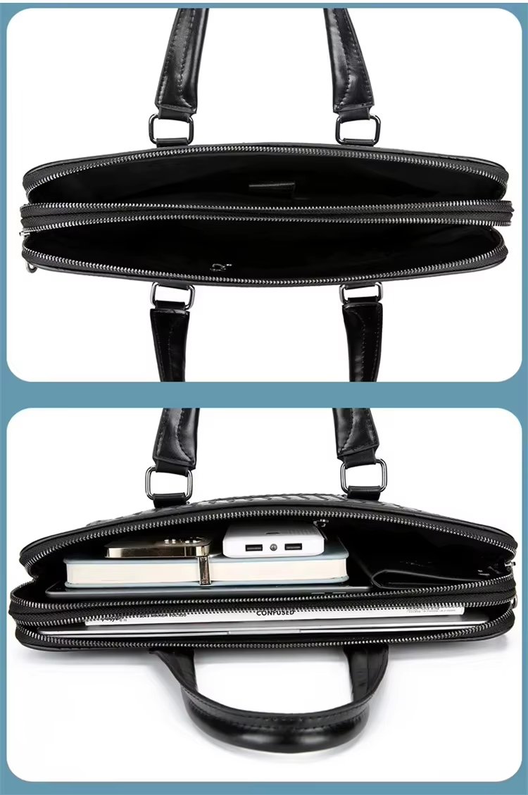 New Designer Unisex PU Leather Laptop Tote Shoulder Briefcase Bag Waterproof Business With Plaid For Men - product detail